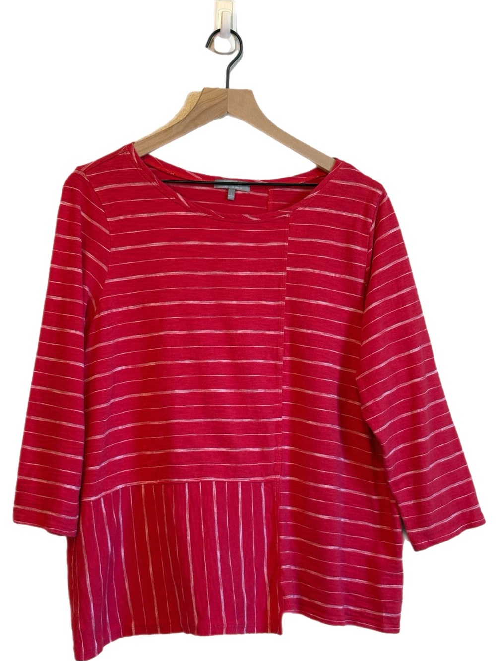 Habitat Mix It 100% Cotton Red & White Asymmetrical Striped Tunic Lagenlook
